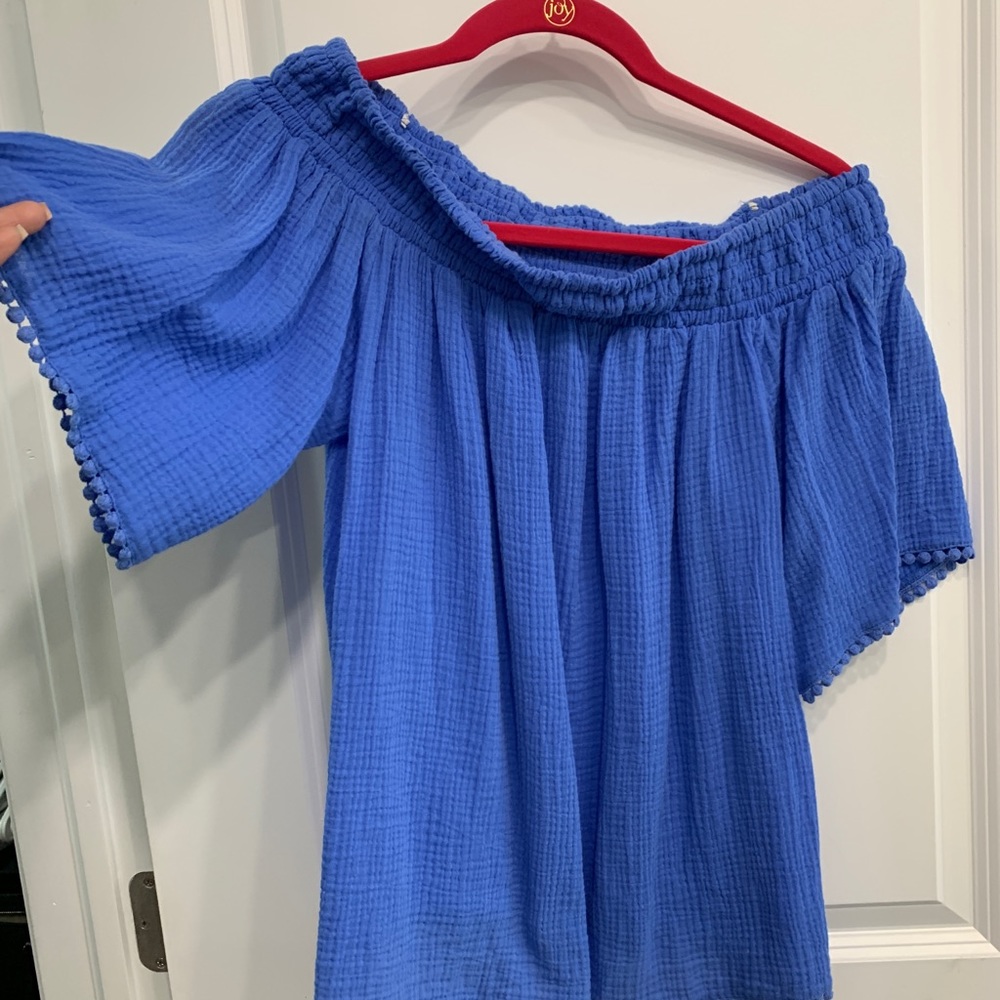 Blue off the shoulder blouse